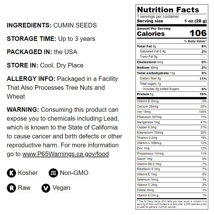 Cumin Seeds Whole - by Food To Live