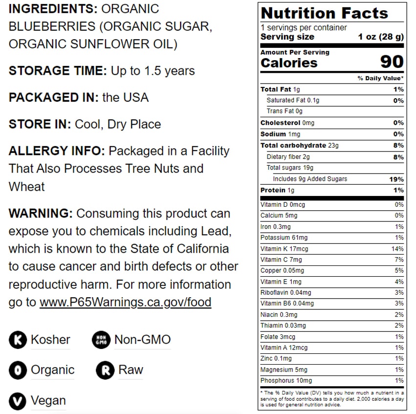 Organic Dried Blueberries - by Food To Live
