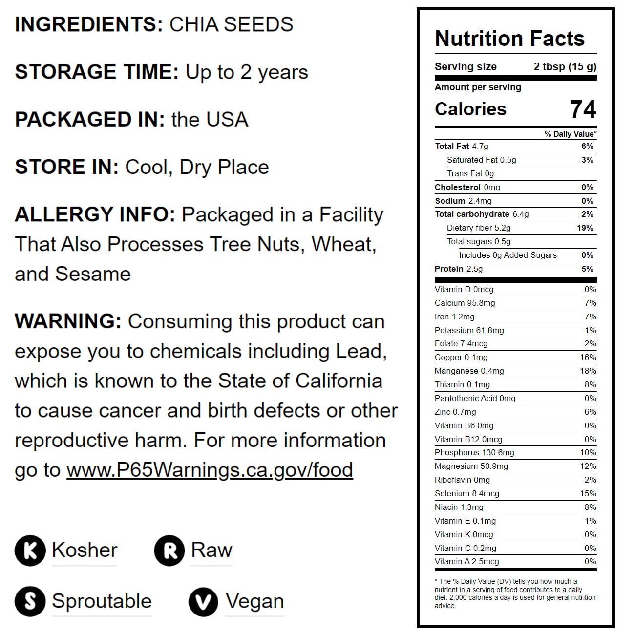 Chia Seeds – Non-GMO Verified, Kosher, Sirtfood – by Food to Live