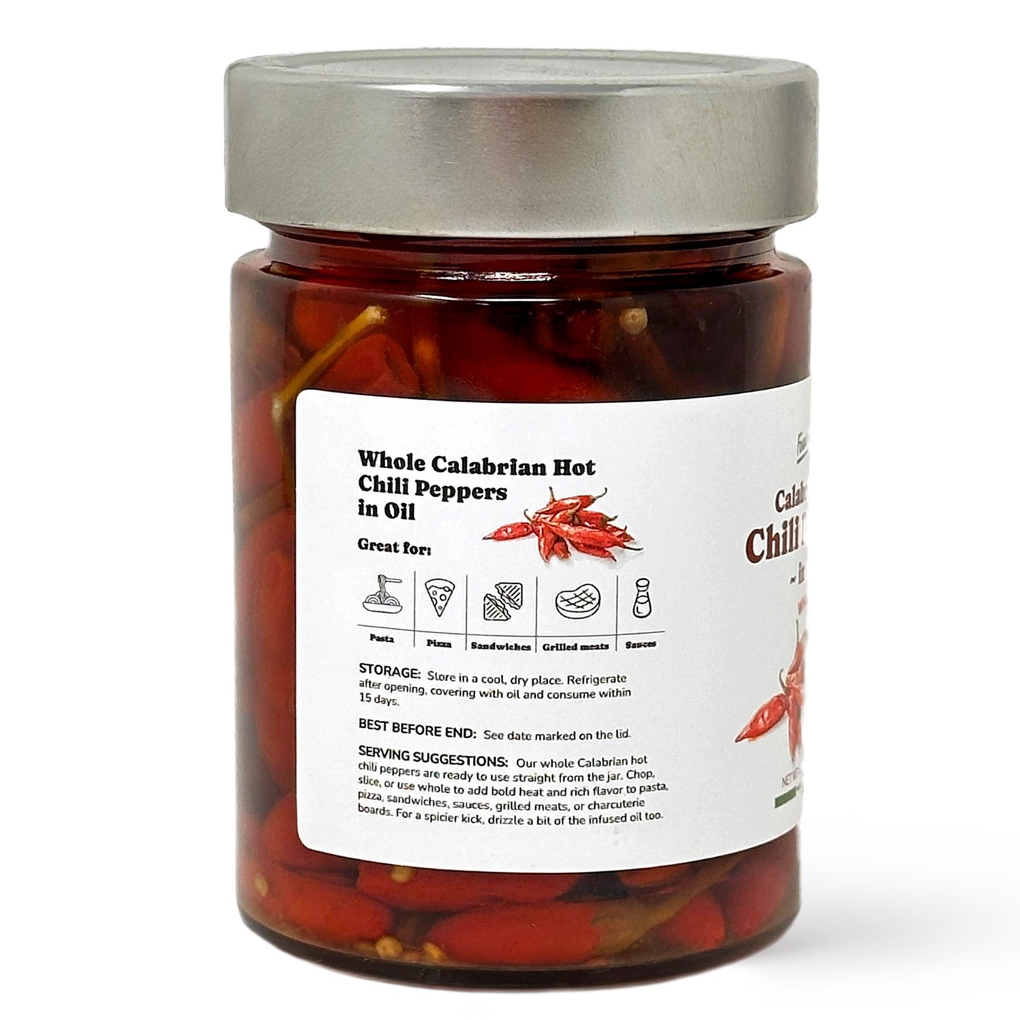 Whole Long Calabrian Hot Chili Peppers in Oil, 280 g - Spicy and Savory