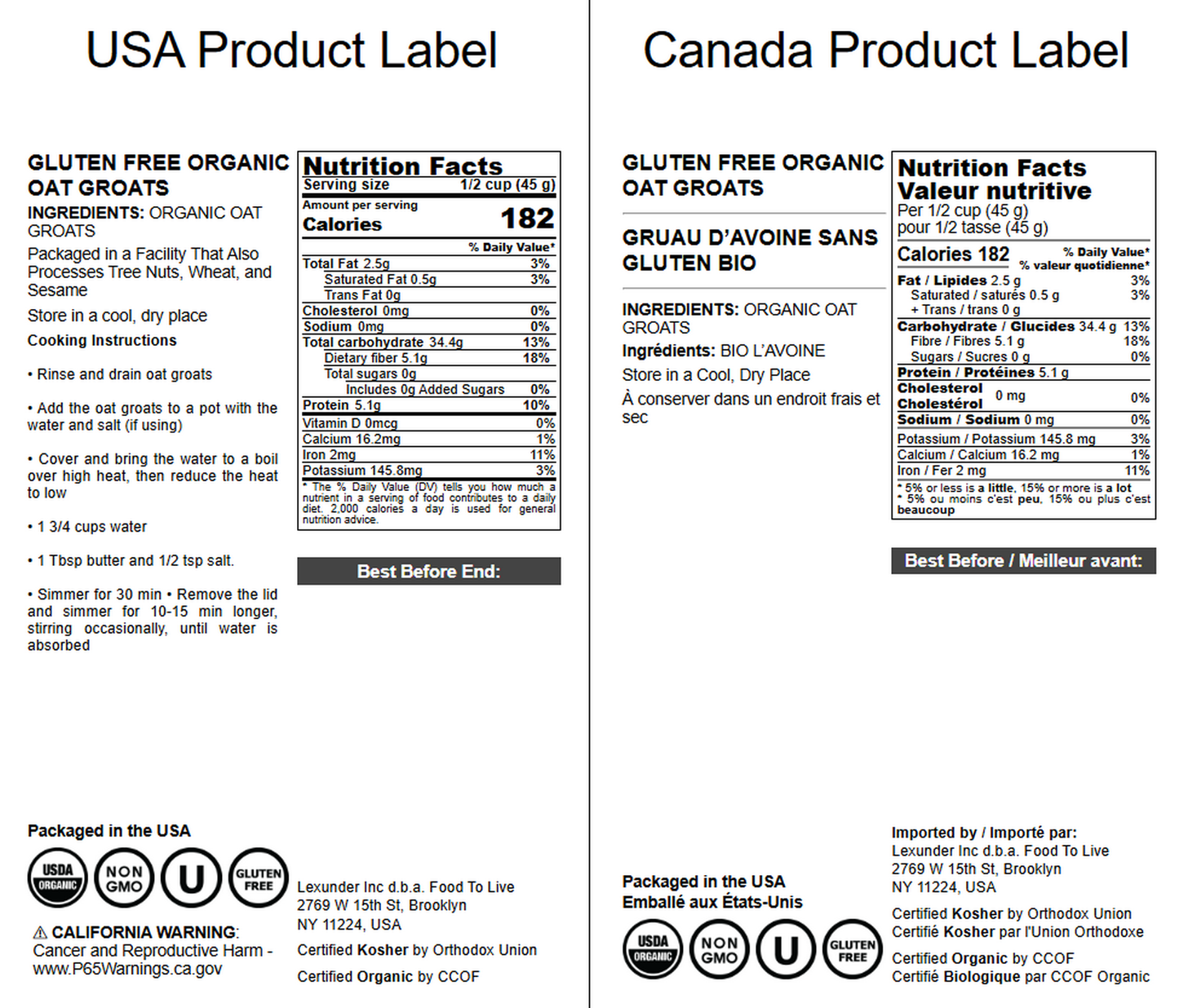 Certified Gluten Free Organic Oat Groats – 100% Whole Grain, Non-GMO Seeds, Raw, Non-Irradiated, Vegan, Bulk Berries. High in Protein, Dietary Fiber, Iron. Low Glycemic. Made in USA