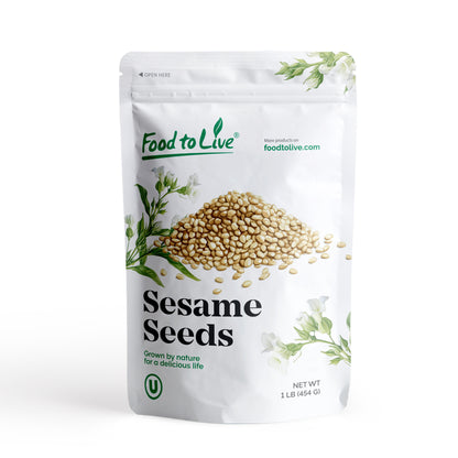 Hulled Sesame Seeds — Non-GMO Verified, Whole Raw White Sesame Seeds, Kosher and Vegan, Unroasted, Bulk. High in Magnesium, Iron, and Calcium. Perfect for Tahini Paste, for Sprinkling Baked Goods