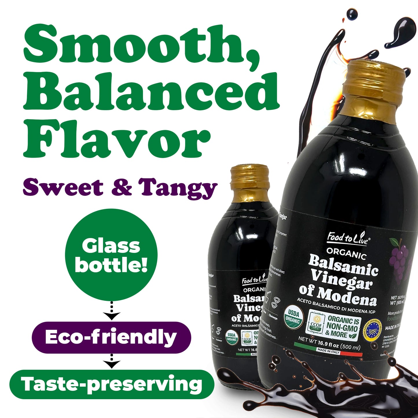 Organic Balsamic Vinegar of Modena - 16.9 fl oz (500 ml) - by Food To Live