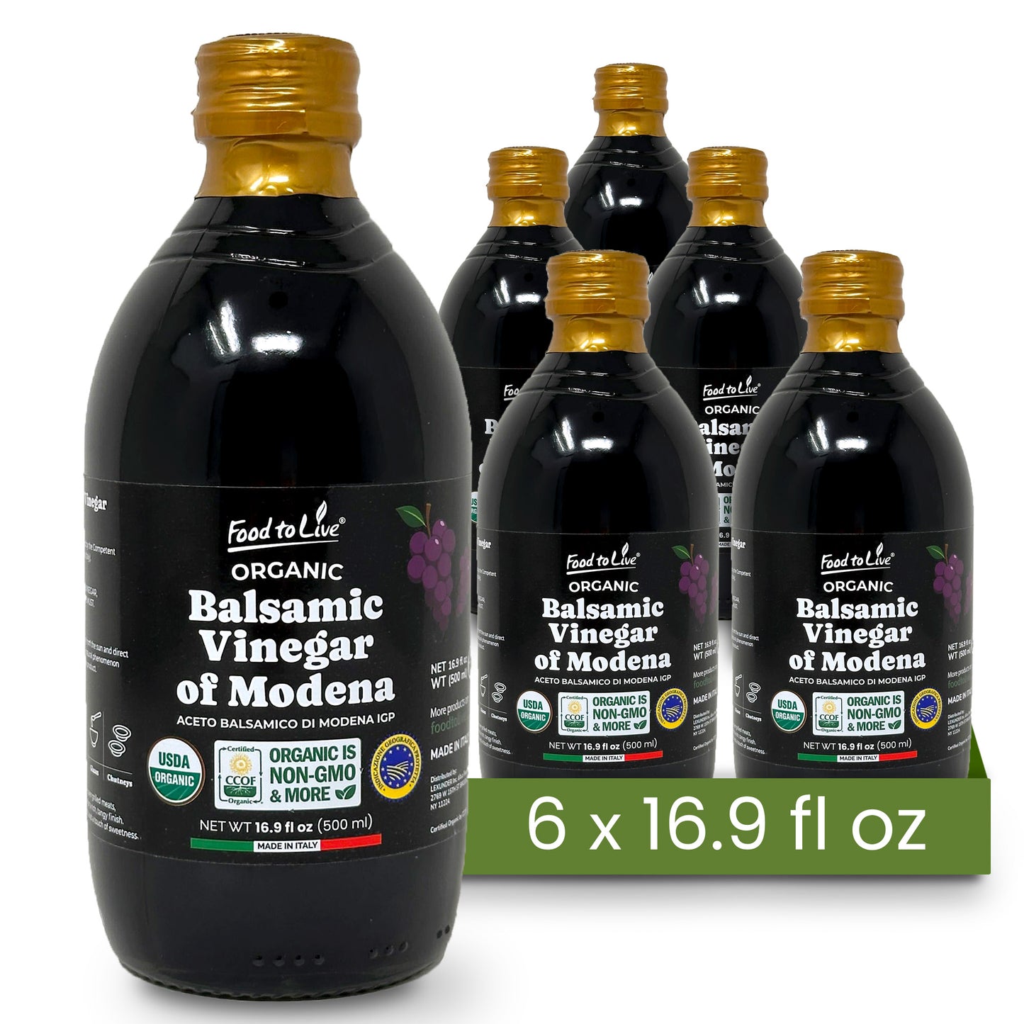Organic Balsamic Vinegar of Modena - 16.9 fl oz (500 ml) - by Food To Live