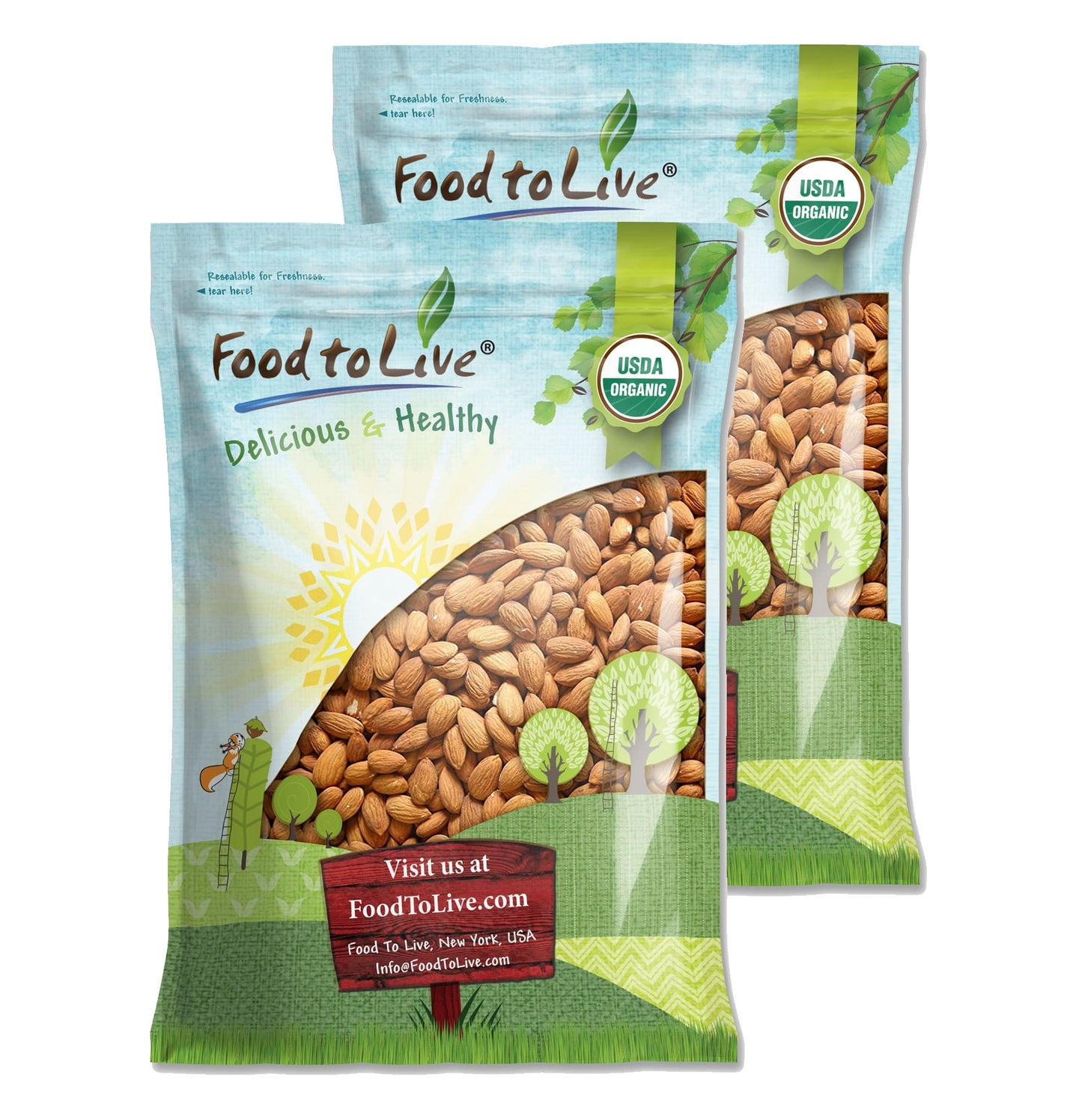 Organic Almonds — Non-GMO, Kosher, No Shell, Whole, Unpasteurized, Unsalted, Raw, Vegan — by Food to Live