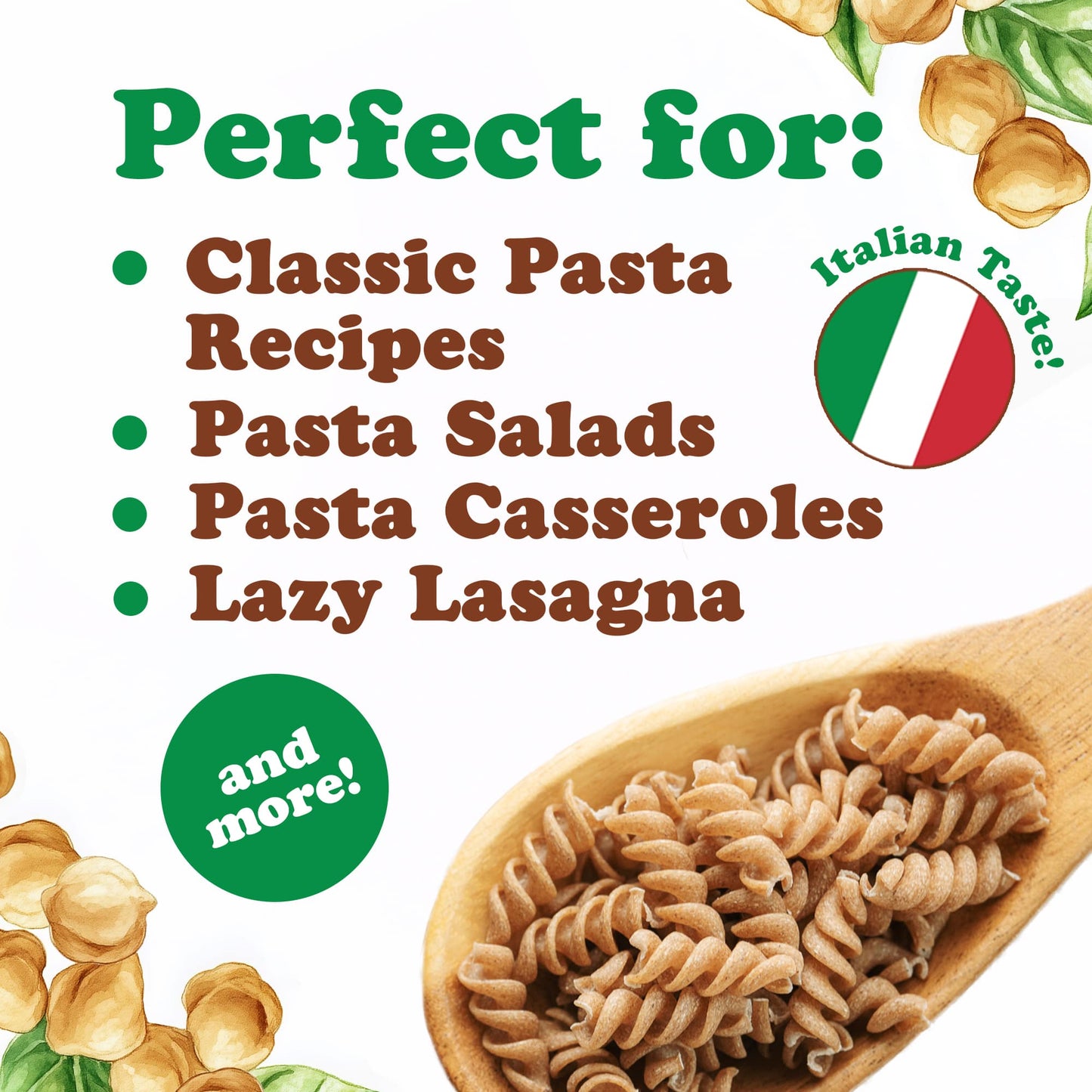 Organic Chickpea Fusilli Pasta, 8.8 oz – Non-GMO, Single Ingredient. No Additives. No Major Allergens. Good Source of Plant Based Protein and Fiber. Kosher. Vegan. Low Glycemic Index. Made in Italy