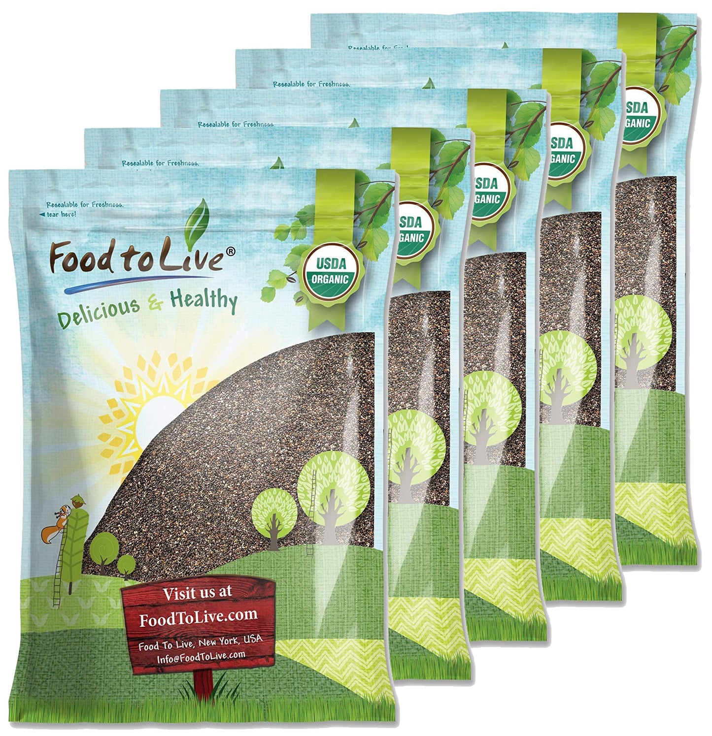 Organic Chia Seeds — Black, Vegan, Kosher, Non-GMO, Great for Smoothies, Sirtfood — by Food to Live