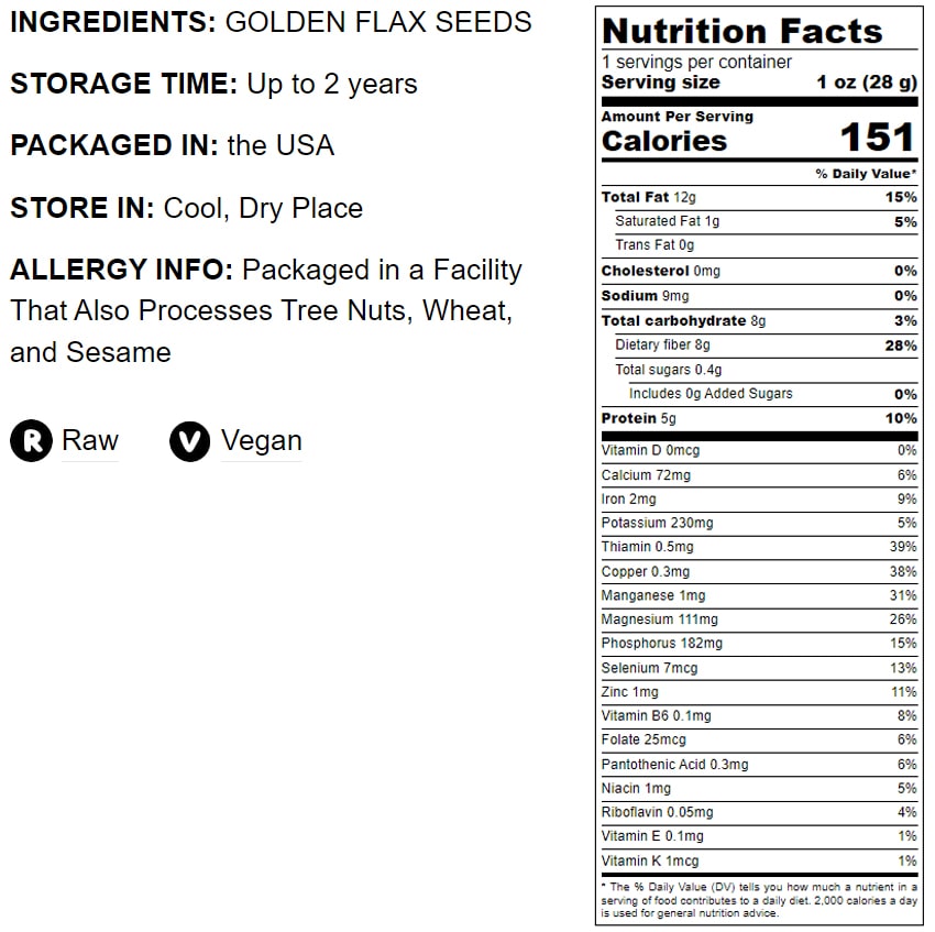 Golden Flax Seeds – Premium Whole Flaxseeds for Nutritious Recipes, Baking, and Snacking - Rich in Omega-3, Fiber, Protein, Essential Nutrients. Raw, Vegan, Kosher, Bulk. Semillas de Linaza