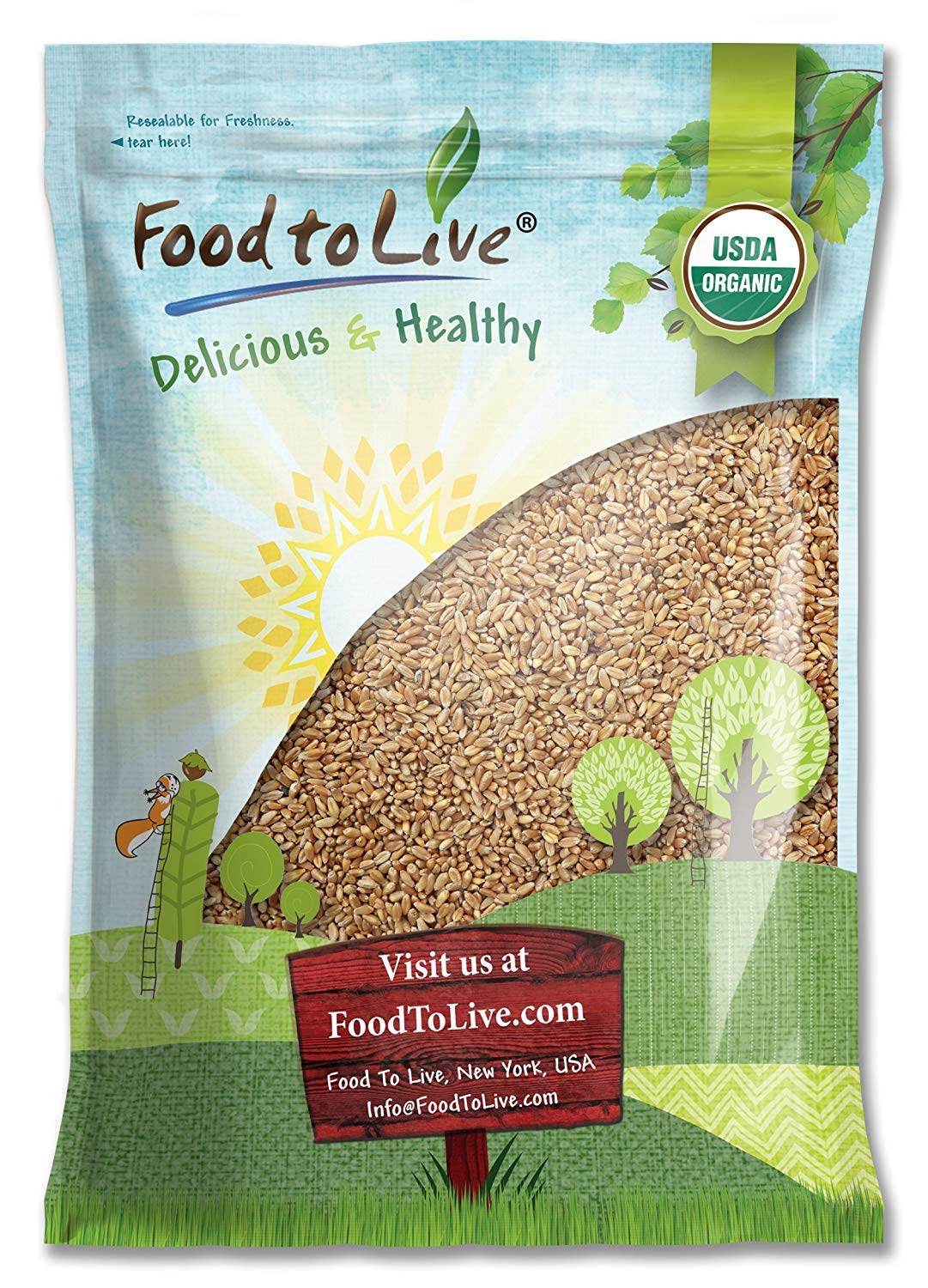 Organic Hard Red Wheat Berries – Non-GMO, Kosher, Raw, Sproutable, Vegan, Sodium and Sugar Free - by Food to Live