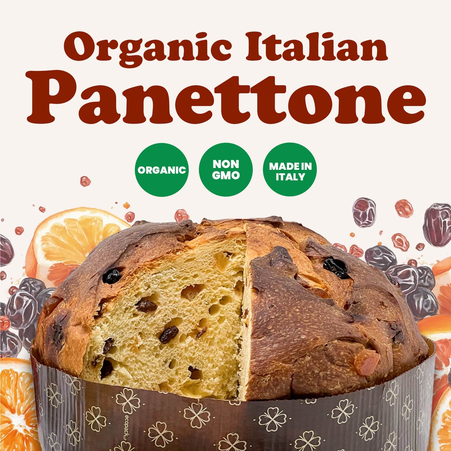 Food to Live Organic Italian Panettone - Authentic Artisan-Made, Traditional Holiday Cake with Raisins and Candied Orange Peel - Perfect for Gifts - Hand-wrapped - Non-GMO - 750g (1.65 lb)