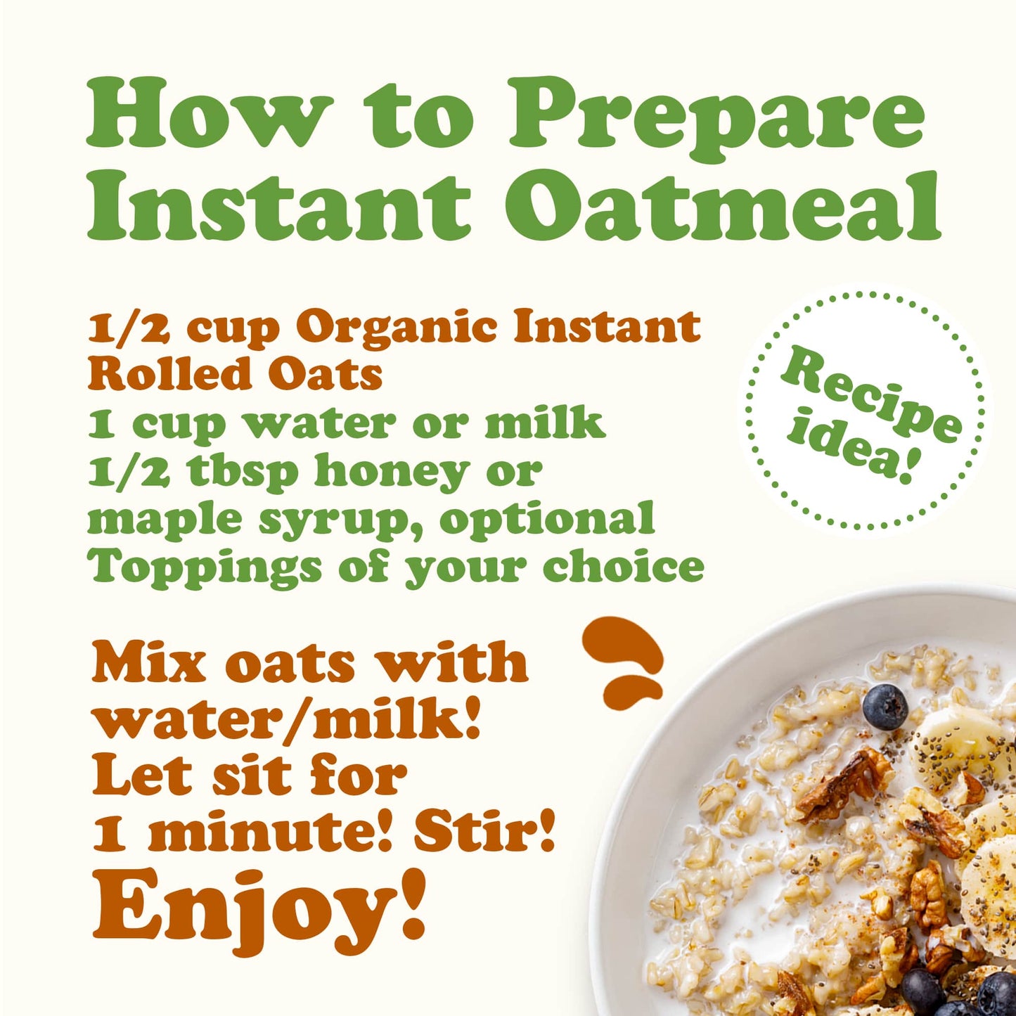 Organic Instant Rolled Oats – Ready in 1 Minute Non-GMO Whole Grain Oatmeal. Good Source of Fiber and Protein. Great Quick Cook and Overnight Oats for Nutritious Breakfast