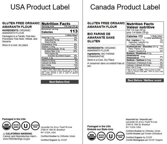 Gluten Free Organic Amaranth Flour – Non-GMO Whole Grain Flour, Vegan Fine Meal, Bulk Powder. High in Fiber, Protein. Great for Cooking, Baking, and as Thickener. Made in USA
