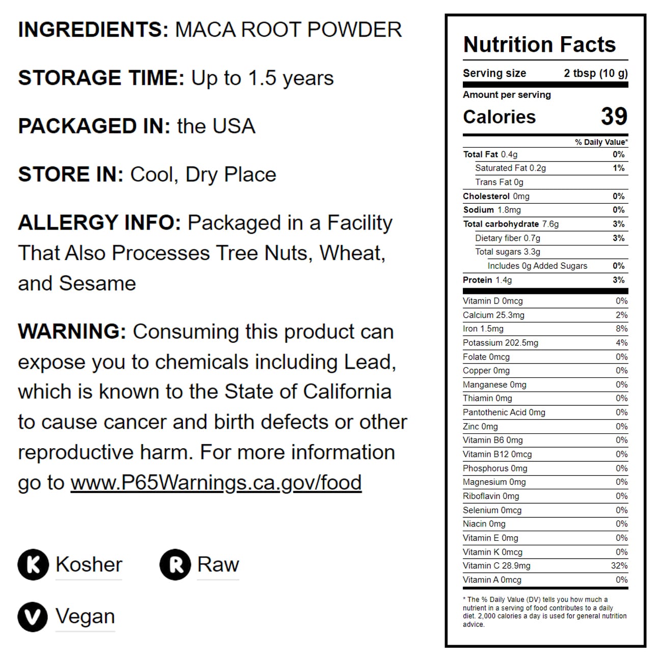 Yellow Maca Powder — Non-GMO and Raw Ground Maca Root, Vegan, Kosher, Keto, Non-Gelatinized, Bulk, Rich in Vitamin C — by Food to Live