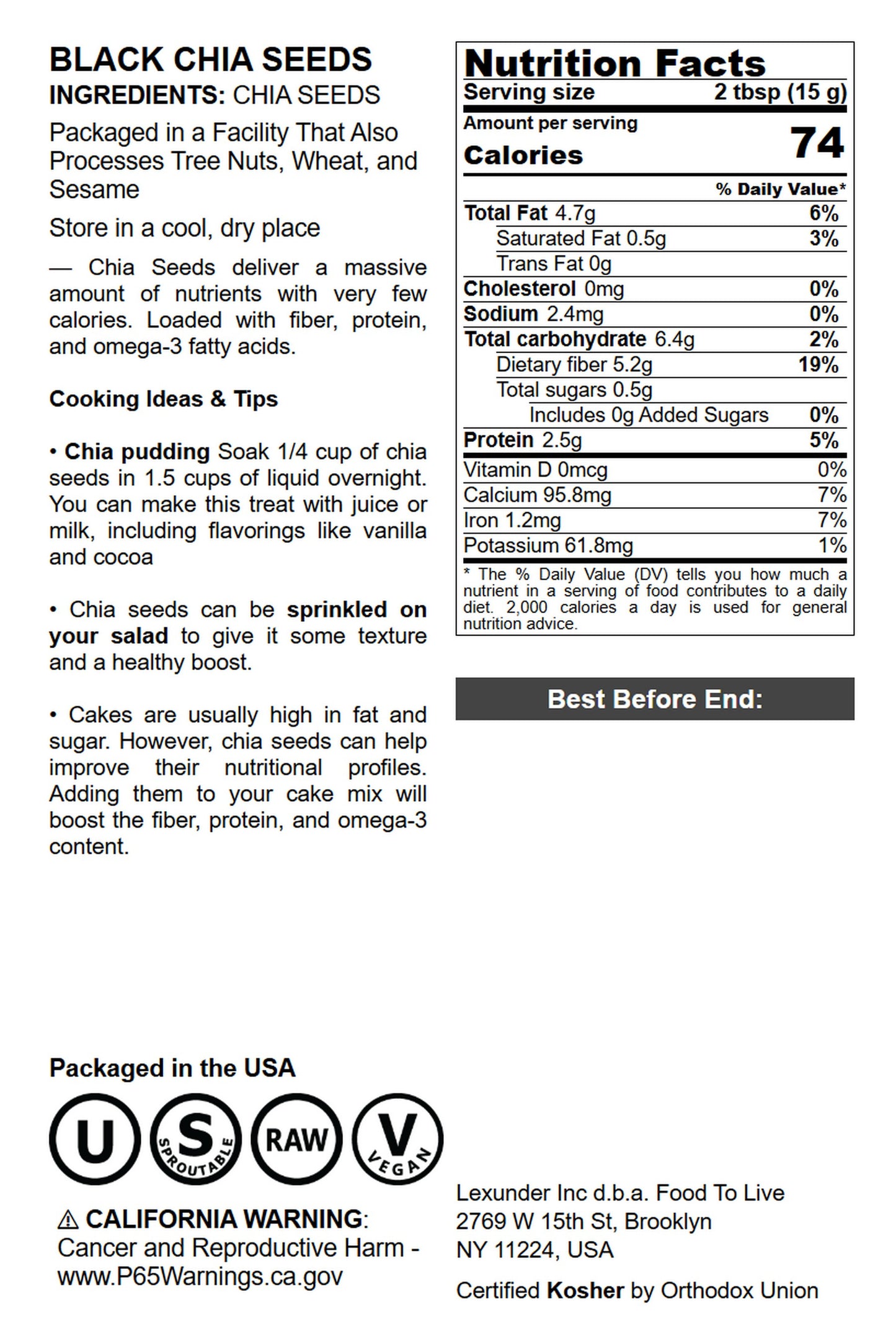 Black Chia Seeds - by Food To Live