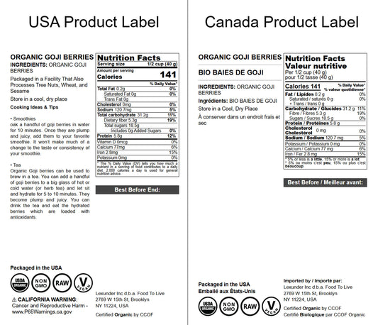 Organic Goji Berries - Sun Dried, Large and Juicy, Non-GMO, Raw, Vegan, Sirtfood, Bulk - by Food to Live