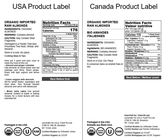 Organic Imported Raw Almonds — Non-GMO, Kosher, No Shell, Whole, Unpasteurized, Unsalted, Raw, Vegan — by Food to Live