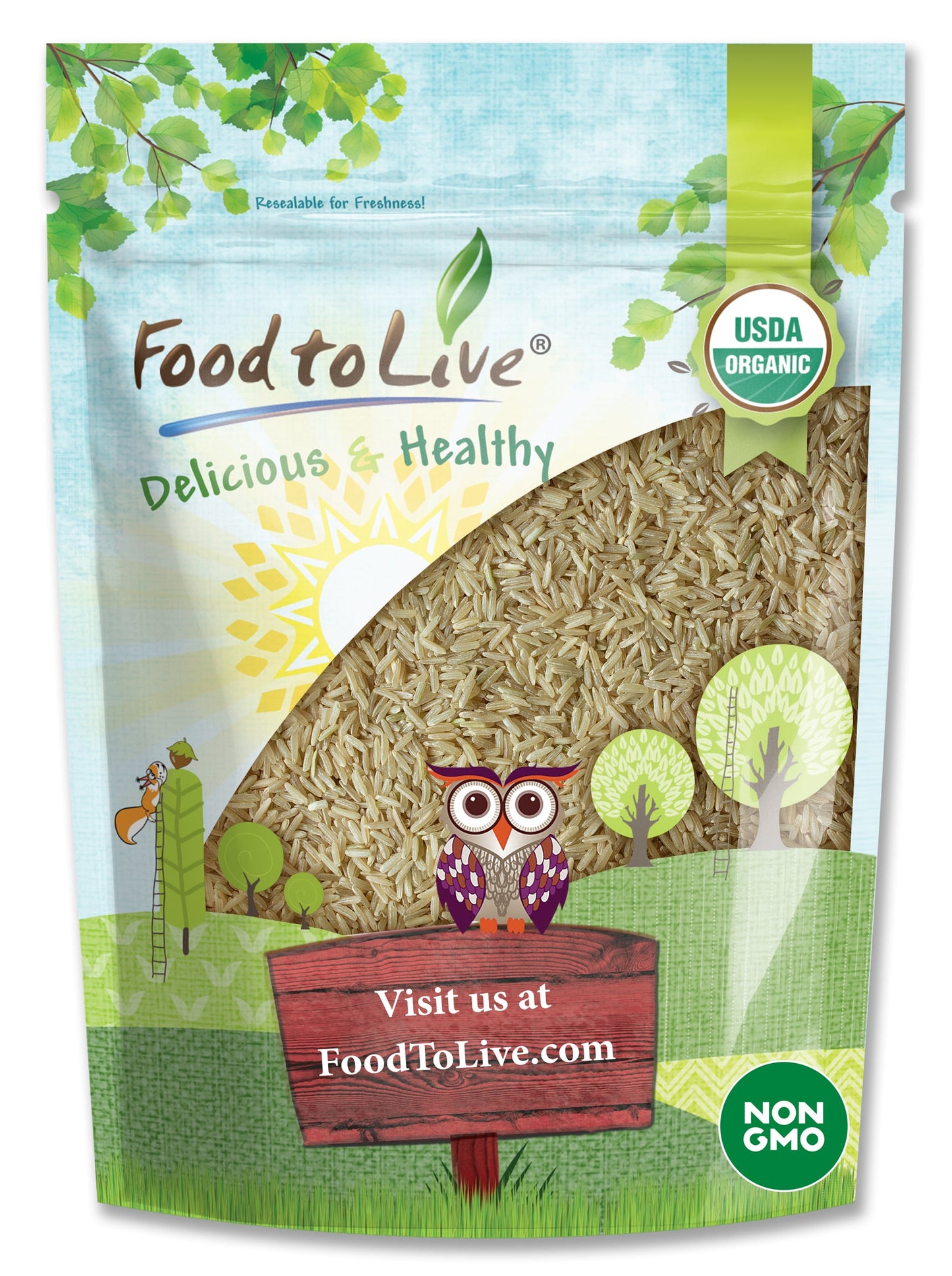 Organic Long Grain Brown Rice — Non-GMO, Raw, Non-Irradiated, Kosher, Vegan, Bulk - by Food to Live