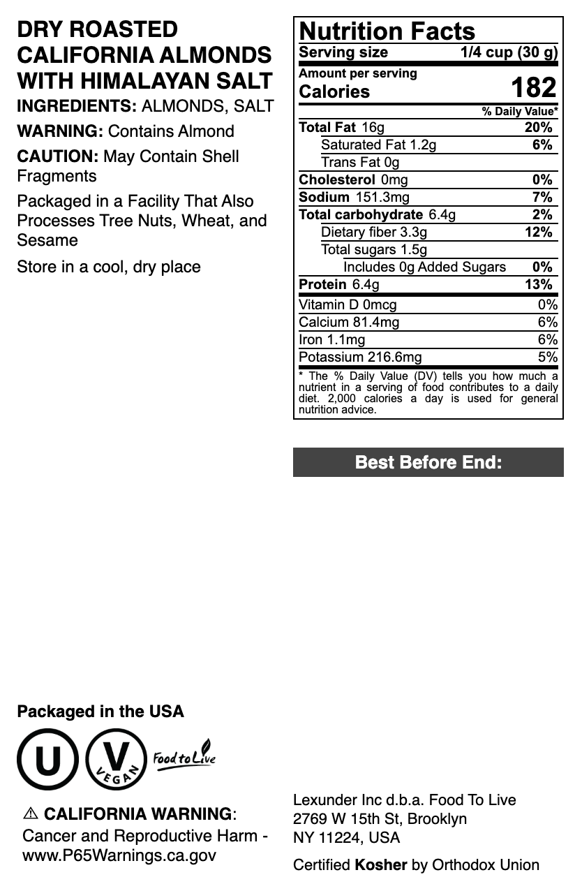 Dry Roasted California Almonds with Himalayan Salt - by Food To Live