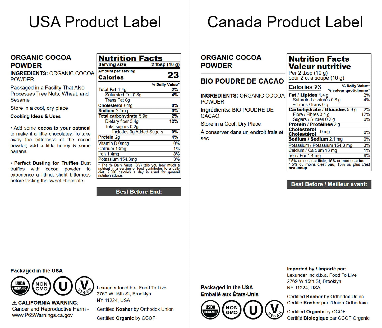 Organic Cocoa Powder - by Food To Live