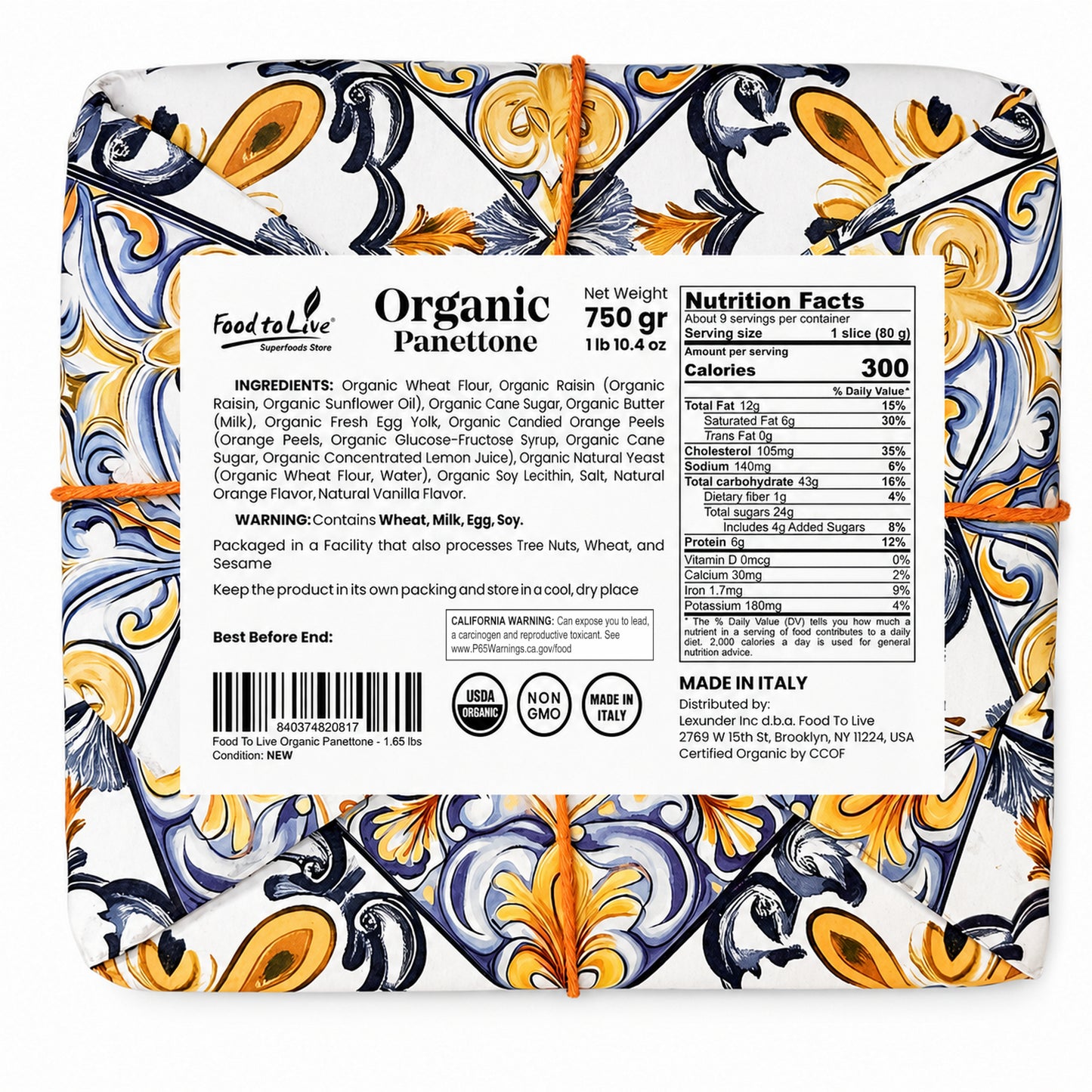 Food to Live Organic Italian Panettone - by Food To Live