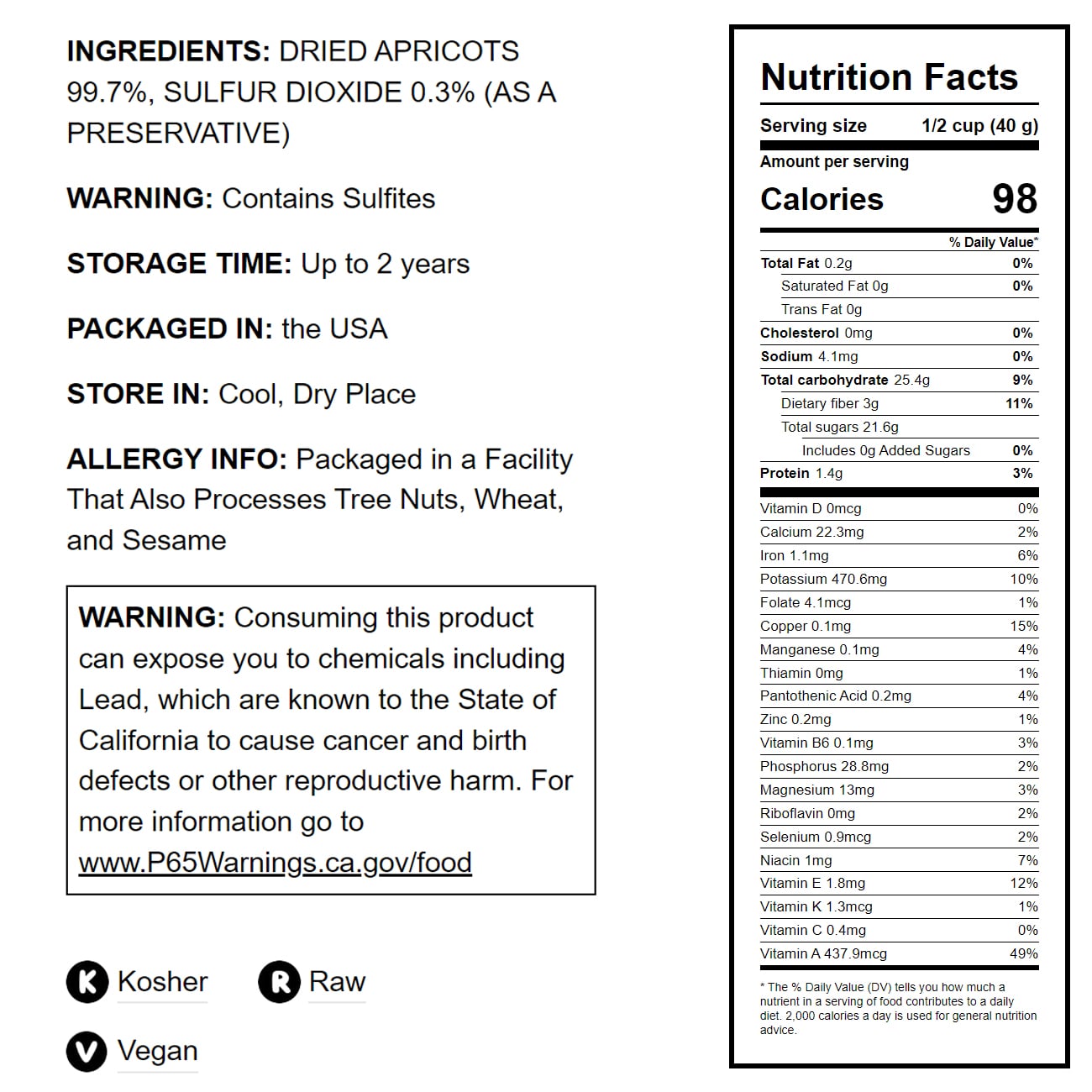 Dried Apricots — Non-GMO Verified, Kosher, Vegan, Bulk, Product of Turkey - by Food to Live