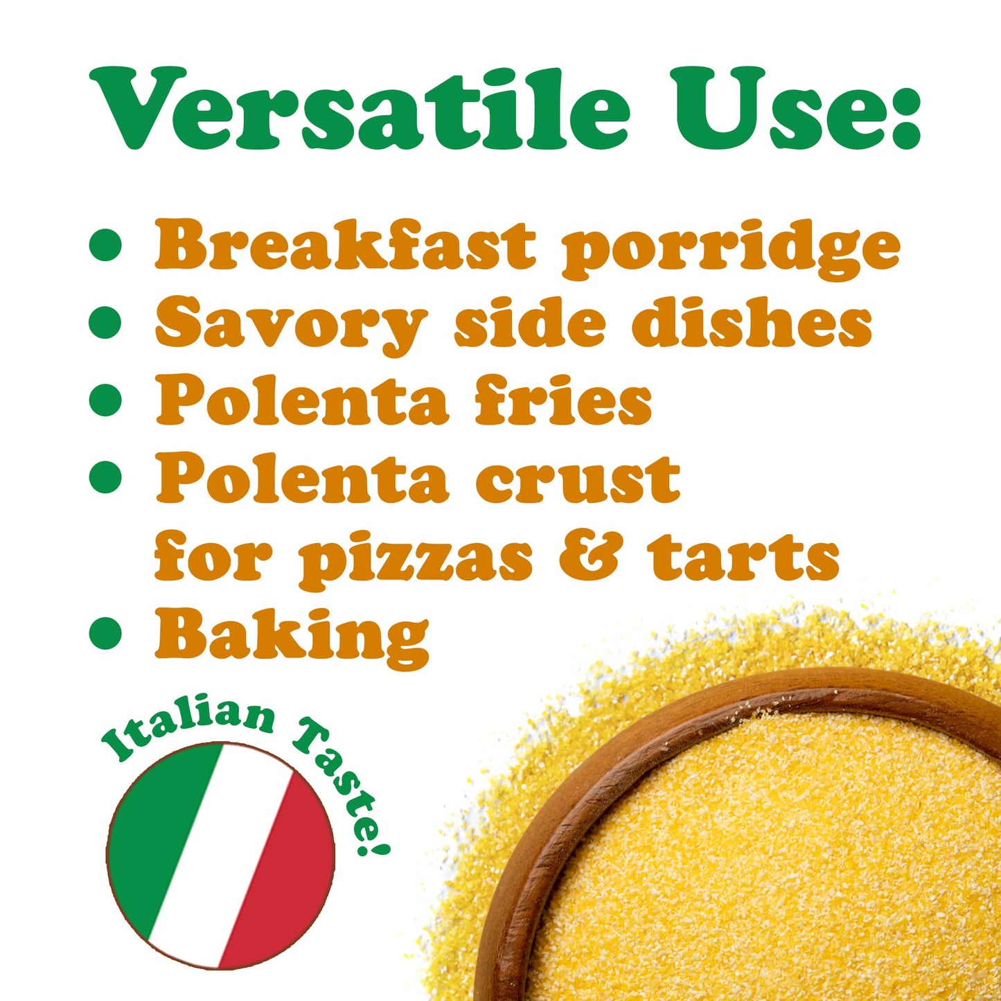 Gluten-Free Organic Yellow Polenta - Premium Italian Stone-Ground Cornmeal, Non-GMO, Vegan, Kosher - Perfect for Creamy Dishes, Cereal, Porridge & Baking. Corn Grits in Bulk