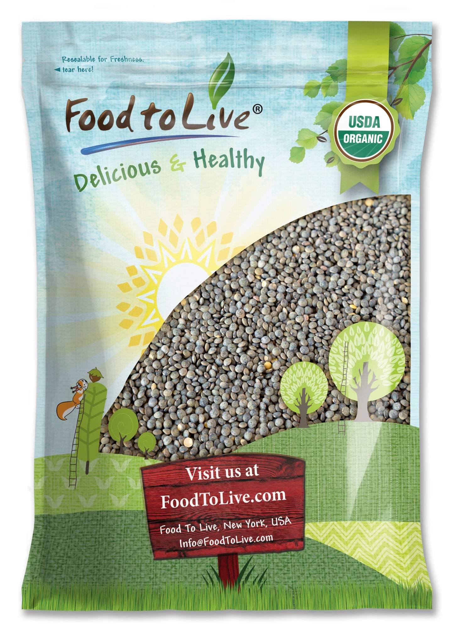 Organic French Green Lentils - Whole Dry Beans, Non-GMO, Kosher, Raw, Sproutable, Bulk - by Food to Live