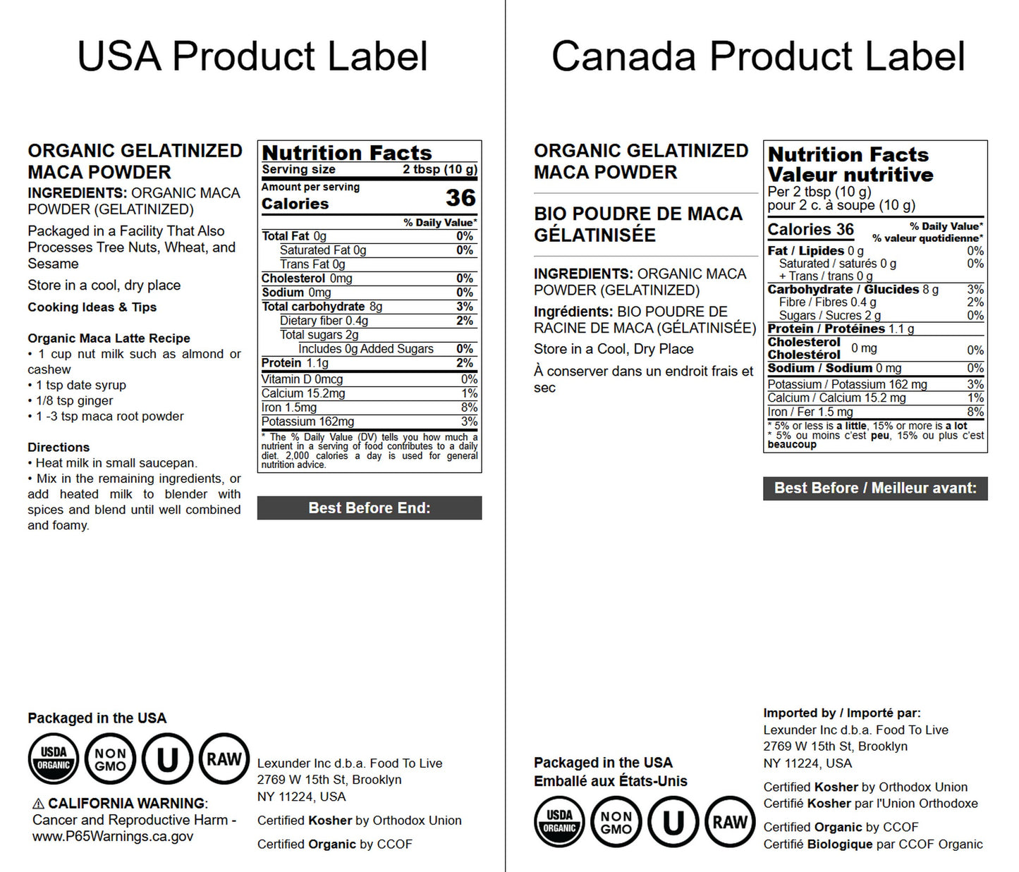 Organic Maca Powder - Gelatinized, Non-GMO, Kosher, Vegan, Bulk – by Food to Live