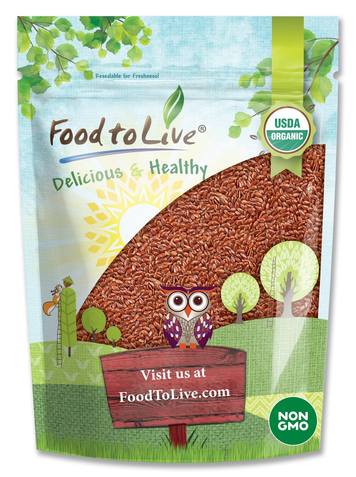Organic Brown Flax Seeds — Whole Flaxseeds, Non-GMO, Kosher, Raw, Dried, Bulk - by Food to Live