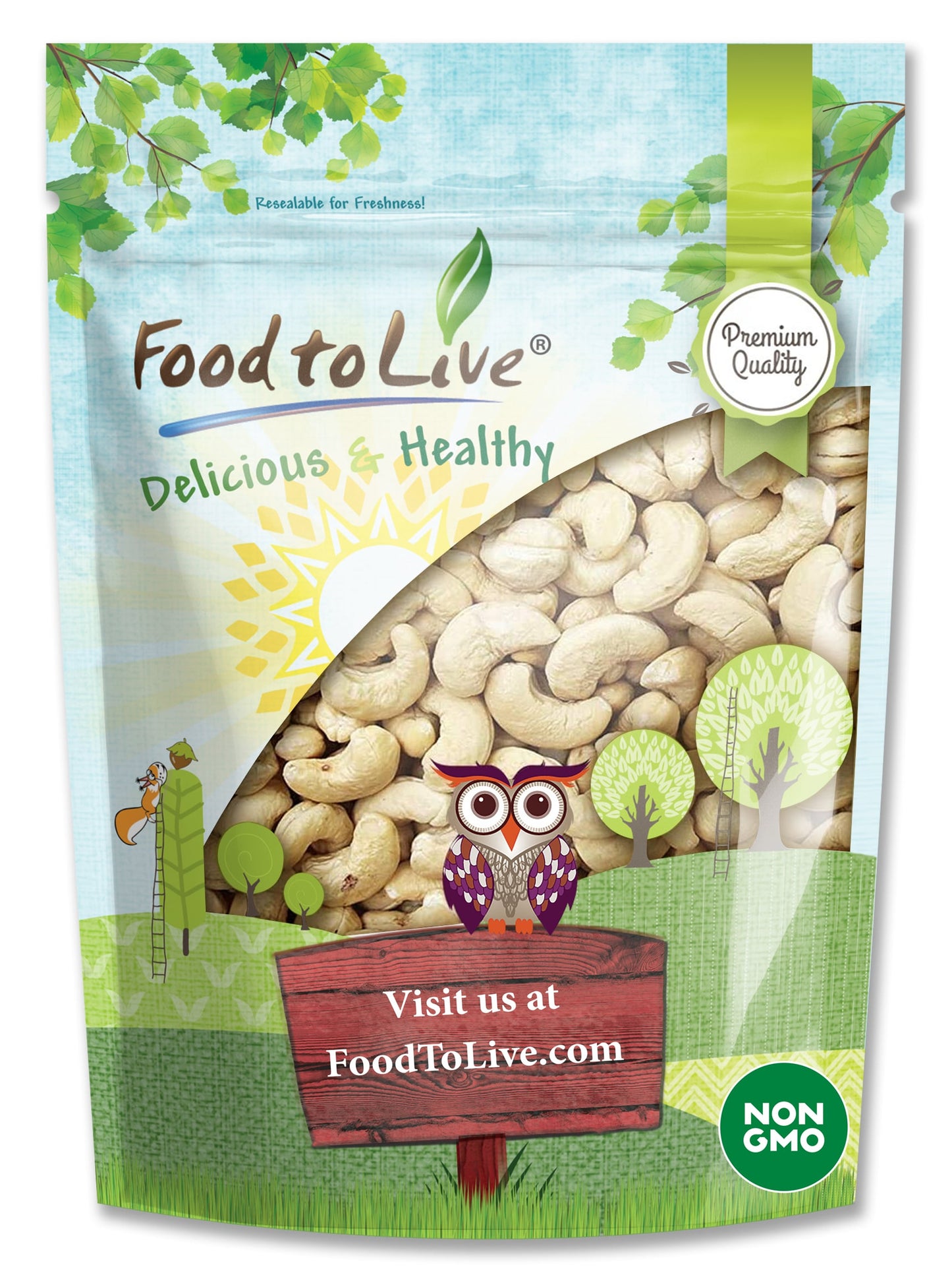 Cashew Nuts - Non-GMO Verified, Large Size W240, Whole Nuts, Unsalted, Kosher, Raw, Vegan, Bulk - by Food to Live