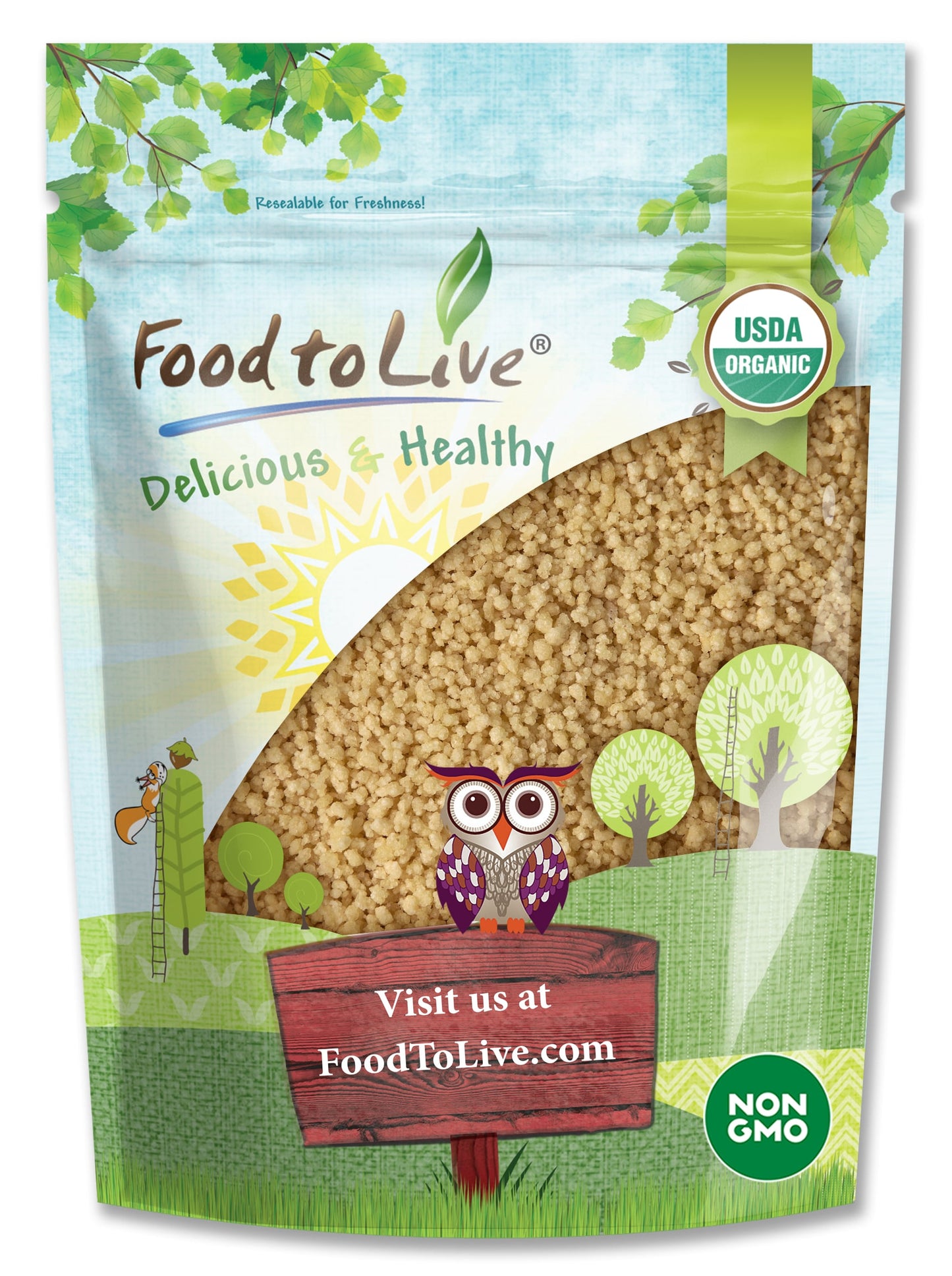 Organic Whole Wheat Couscous – Non-GMO, Kosher, Raw, Vegan, Bulk - by Food to Live