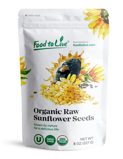 Organic Sunflower Seeds - Hulled, Raw, Non-GMO, Dried Kernels, Unsalted, Kosher, Vegan, Keto, Paleo, Sirtfood, Bulk, Low Sodium Nuts, Good Source of Protein, Vitamins E, B6 - by Food to Live
