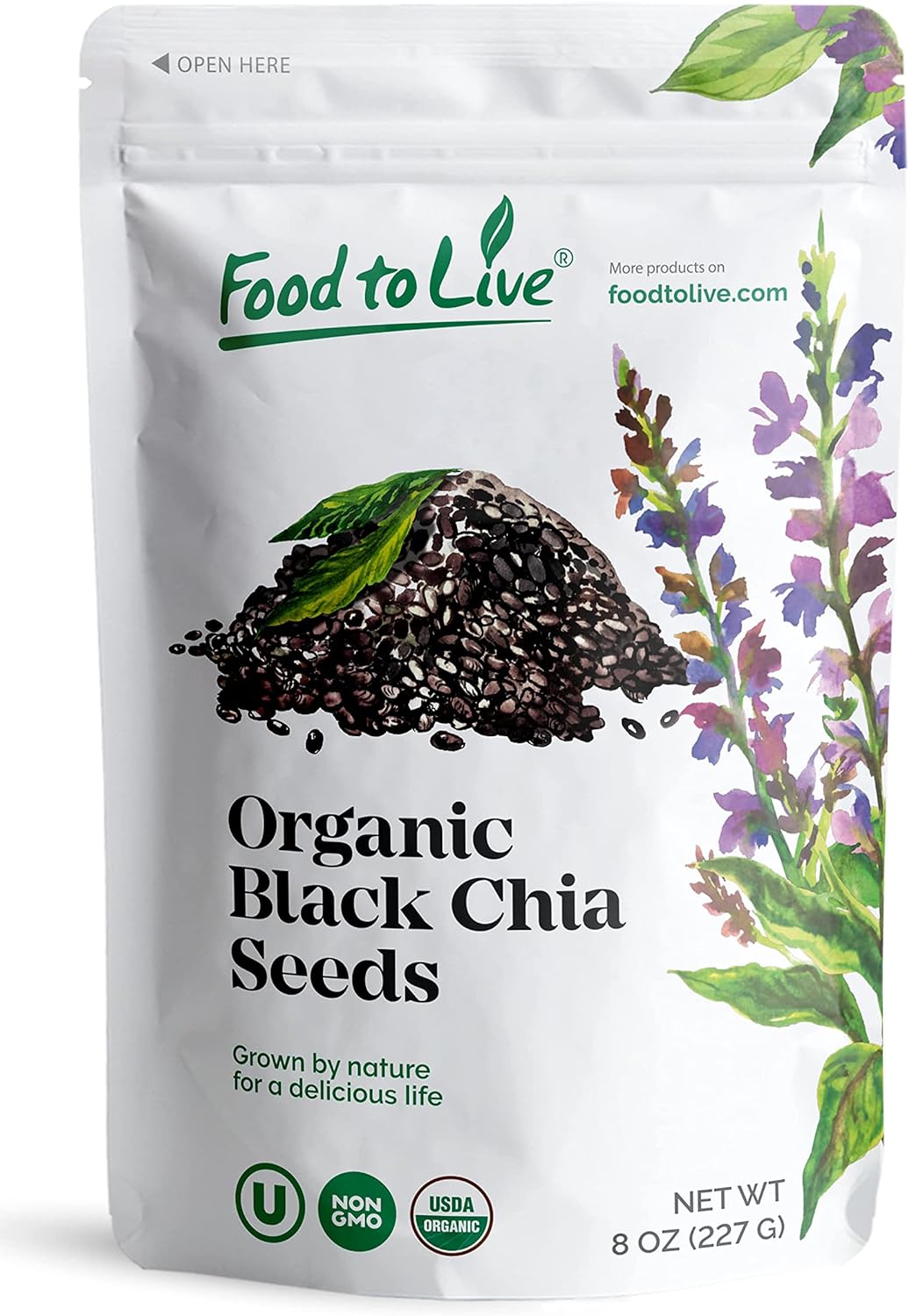 Organic Chia Seeds — Black, Vegan, Kosher, Non-GMO, Great for Smoothies, Sirtfood — by Food to Live