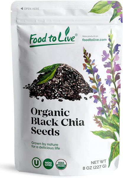 Organic Chia Seeds — Black, Vegan, Kosher, Non-GMO, Great for Smoothies, Sirtfood — by Food to Live