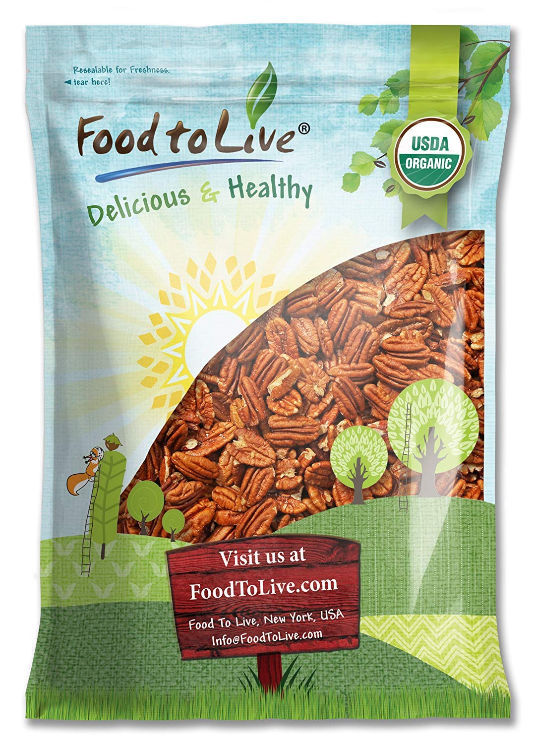 Organic Pecans - Non-GMO, Kosher, Raw, Vegan, No Shell - by Food to Live