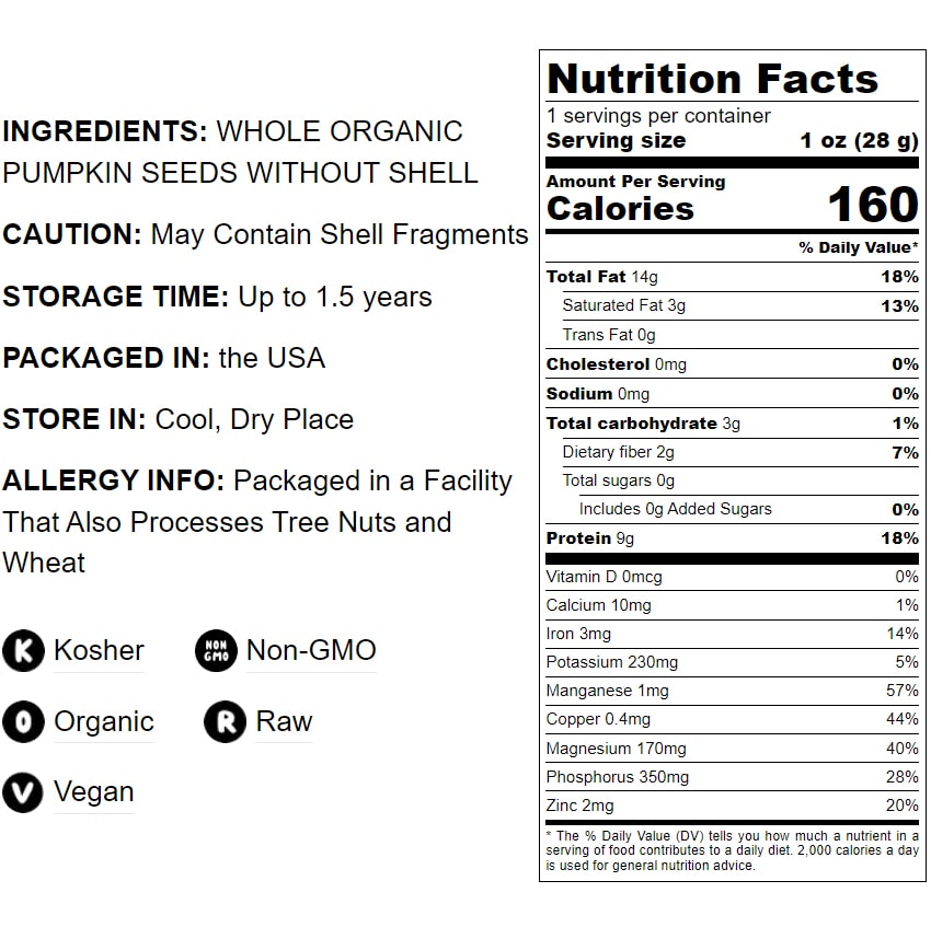 Organic Pepitas / Pumpkin Seeds – No Shell, Non-GMO, Kosher, Raw, Vegan - by Food to Live