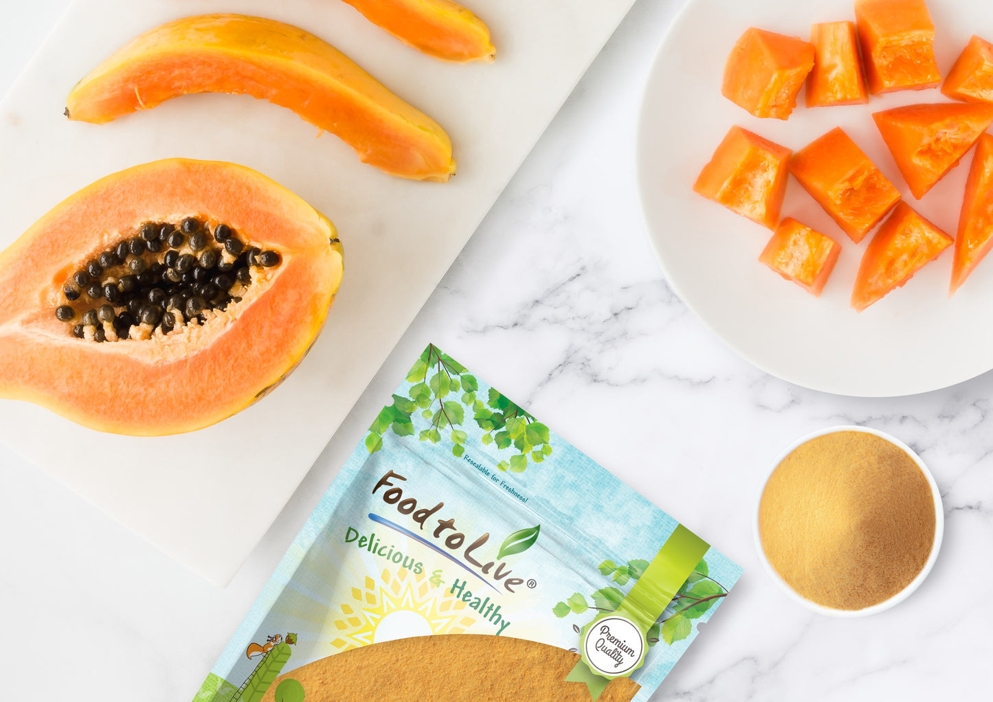 Papaya Powder - Made from Raw Dried Fruit, Unsulfured, Vegan, Bulk, Great for Baking, Juices, Smoothies, Yogurts, and Instant Breakfast Drinks, No Sulphites - by Food to Live