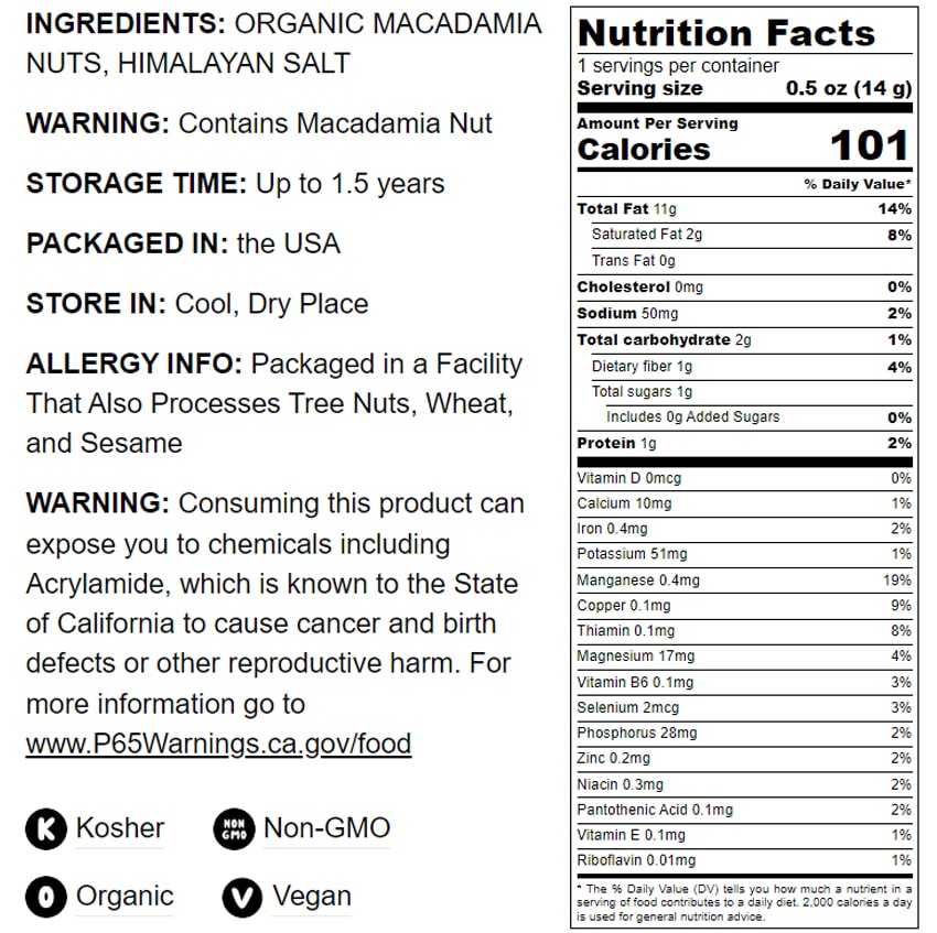 Organic Dry Roasted Whole Macadamia Nuts with Himalayan Salt – Delicious and Nutritious Snack Made from Premium Non-GMO Nuts, Perfect for Keto and Paleo Diet. Rich Butter Flavor. Kosher.