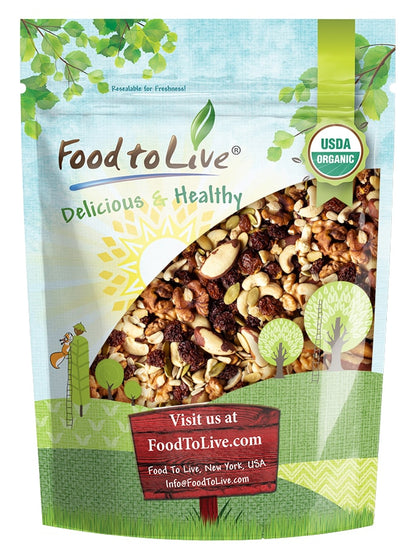 Organic Vitality Snack Mix — Non-GMO. Golden Berries, Raisins, Brazil Nuts, Cashews, Walnuts, Pumpkin and Sunflower Seeds - by Food to Live