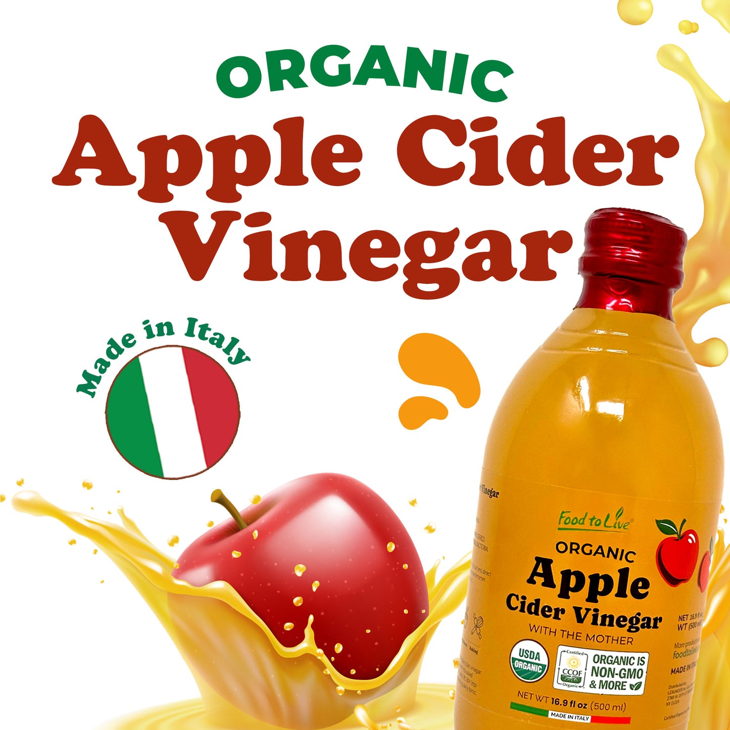 Organic Apple Cider Vinegar, 500 ml - by Food to Live