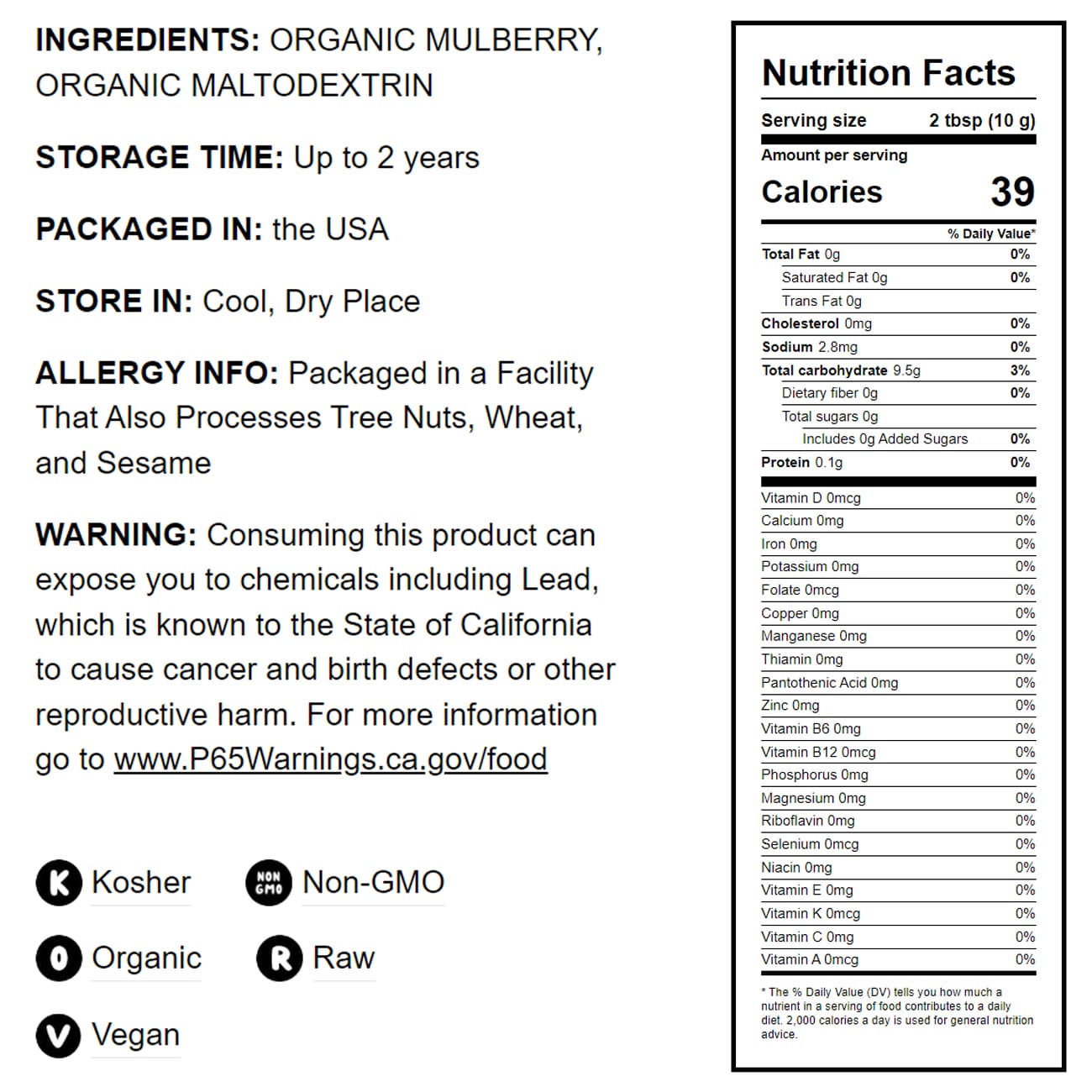 Organic Mulberry Powder – Non-GMO, Raw, Vegan, Bulk, No Sugar Added - by Food to Live