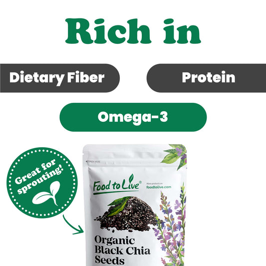 Organic Chia Seeds — Black, Vegan, Kosher, Non-GMO, Great for Smoothies, Sirtfood — by Food to Live