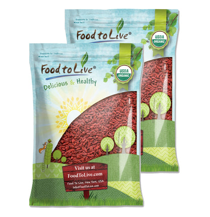 Organic Goji Berries - Sun Dried, Large and Juicy, Non-GMO, Raw, Vegan, Sirtfood, Bulk - by Food to Live