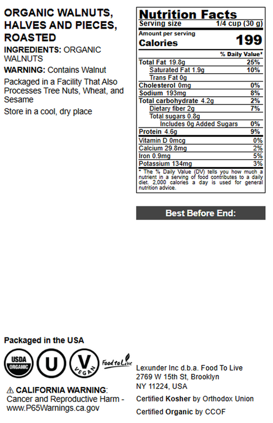 Organic Walnuts, Halves and Pieces, Roasted - by Food to Live