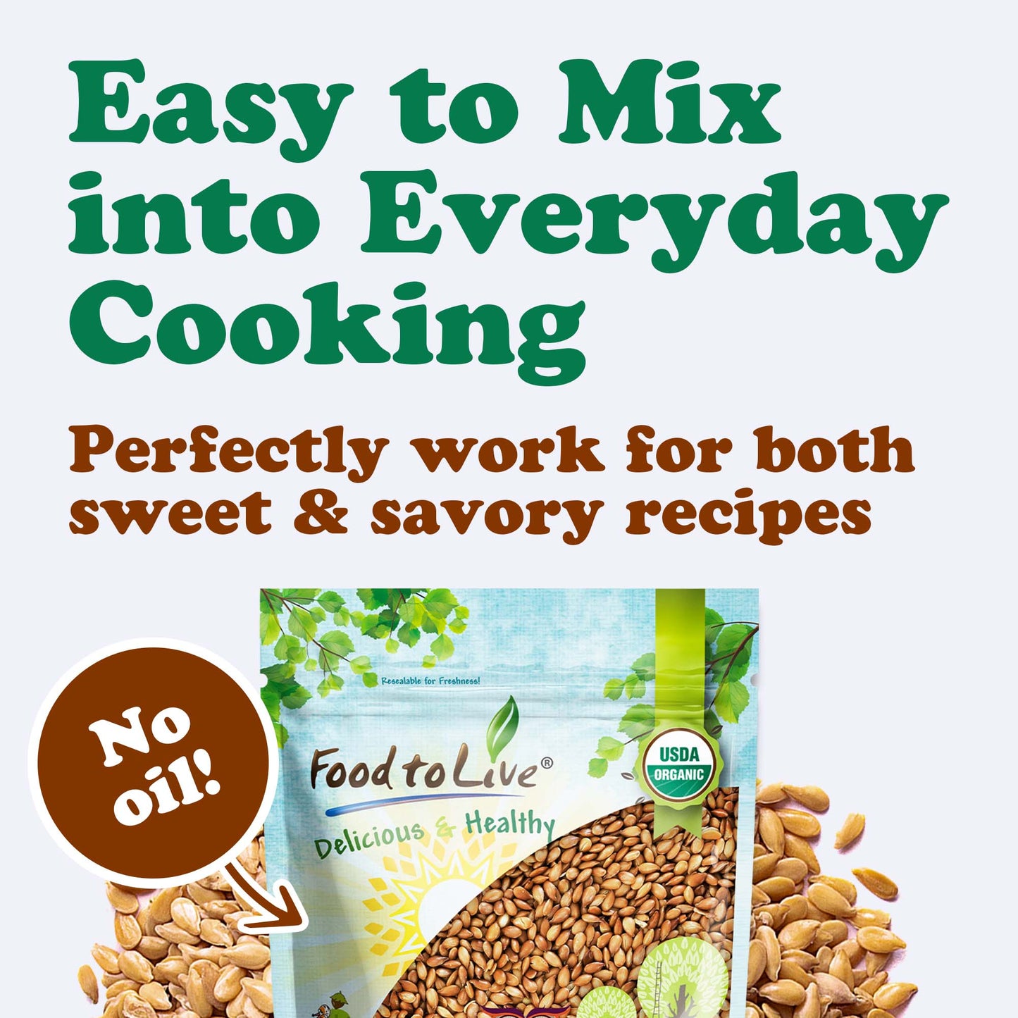 Organic Roasted Whole Golden Flax Seeds – Vegan, Kosher - by Food to Live