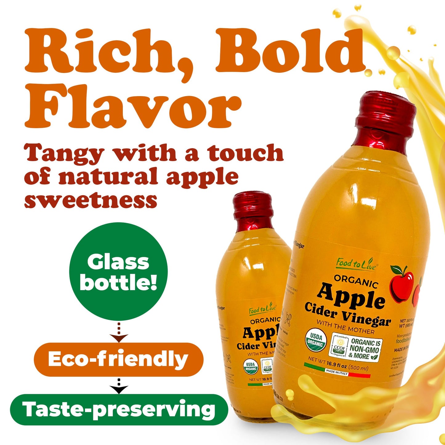 Organic Apple Cider Vinegar, 500 ml - by Food to Live