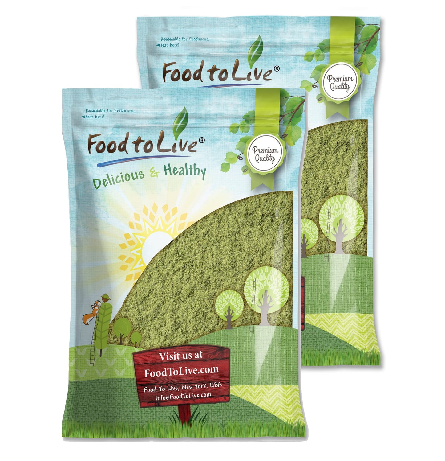 Alfalfa Powder - Made from Raw Dried Whole Young Leaves, Vegan, Bulk, Great for Baking, Juices, Smoothies, Shakes, Теа, and Instant Breakfast Drinks. Good Source of Dietary Fiber and Protein