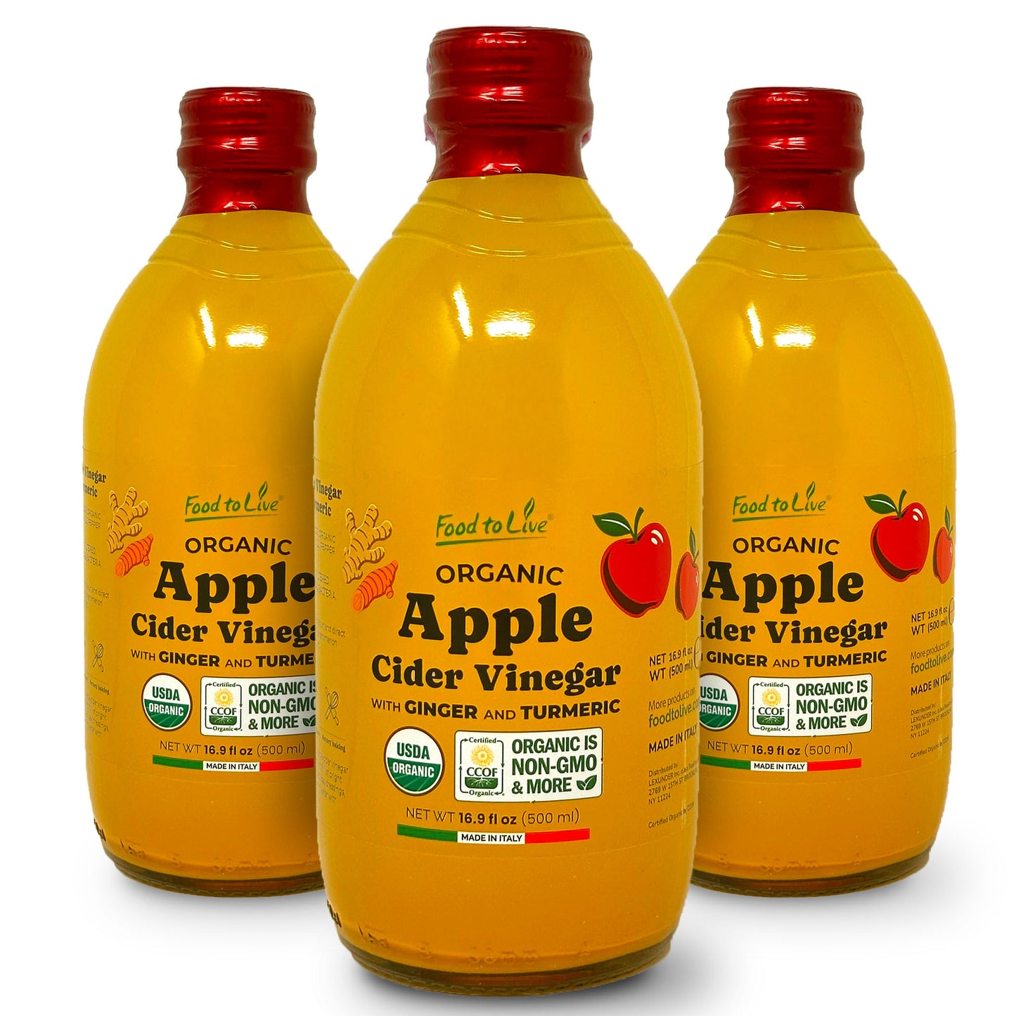 Organic Apple Cider Vinegar with Ginger and Turmeric - 16.9 fl oz (500 ml) - by Food To Live
