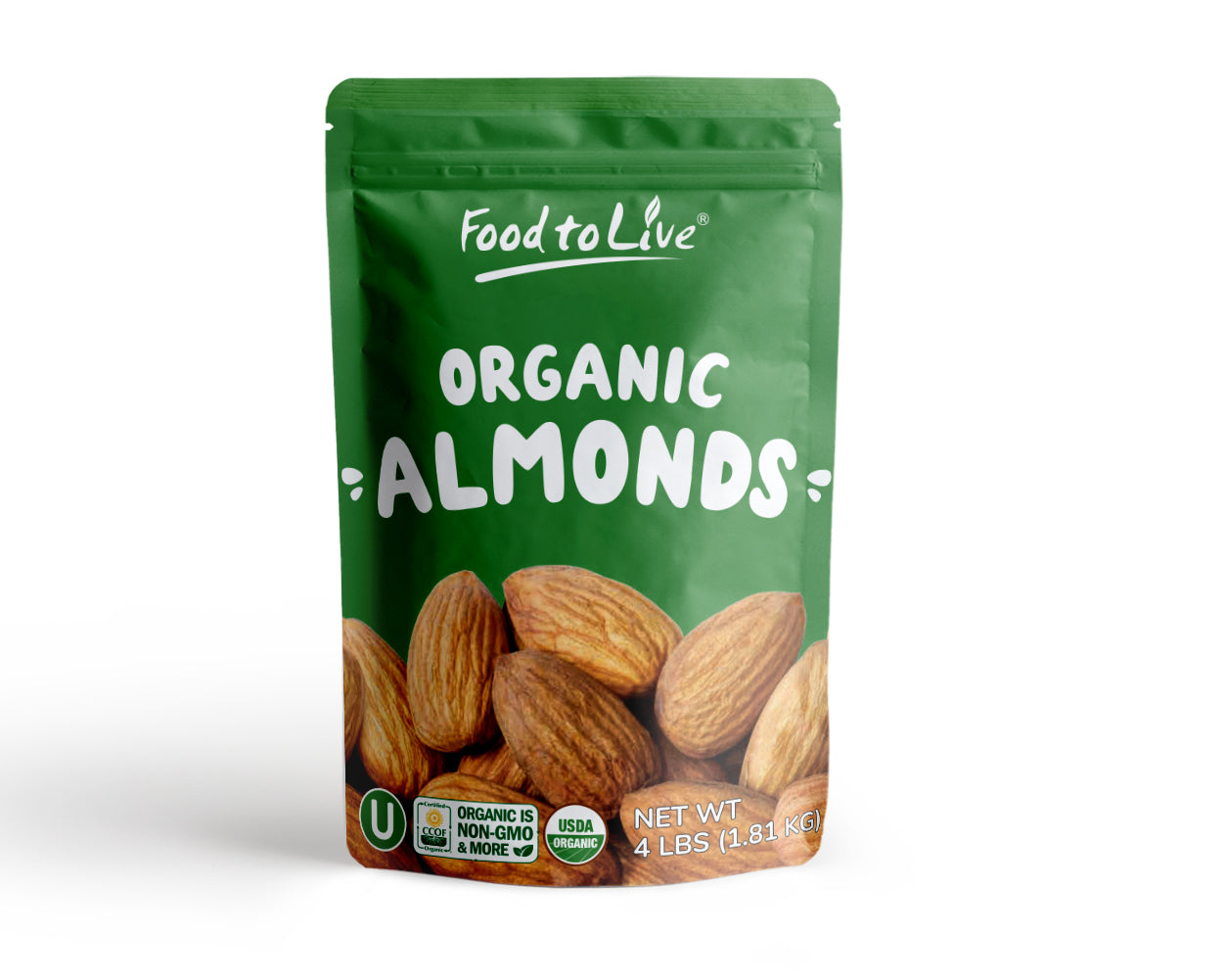 Organic Almonds — Non-GMO, Kosher, No Shell, Whole, Unpasteurized, Unsalted, Raw, Vegan — by Food to Live