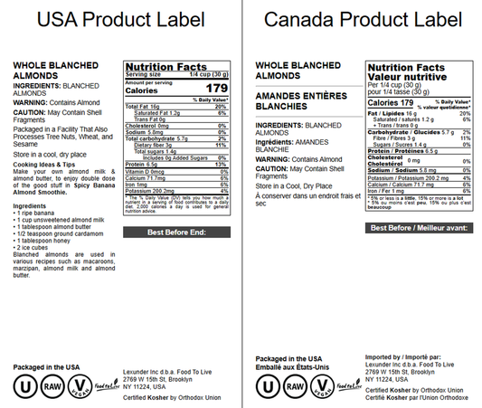 Blanched Almonds — Whole, Non-GMO Verified, Kosher, Raw, Vegan - by Food to Live
